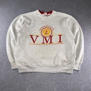 Vintage Wolf Sweatshirt Mens XL Gray VMI Virginia Military Institute Fleece 90s